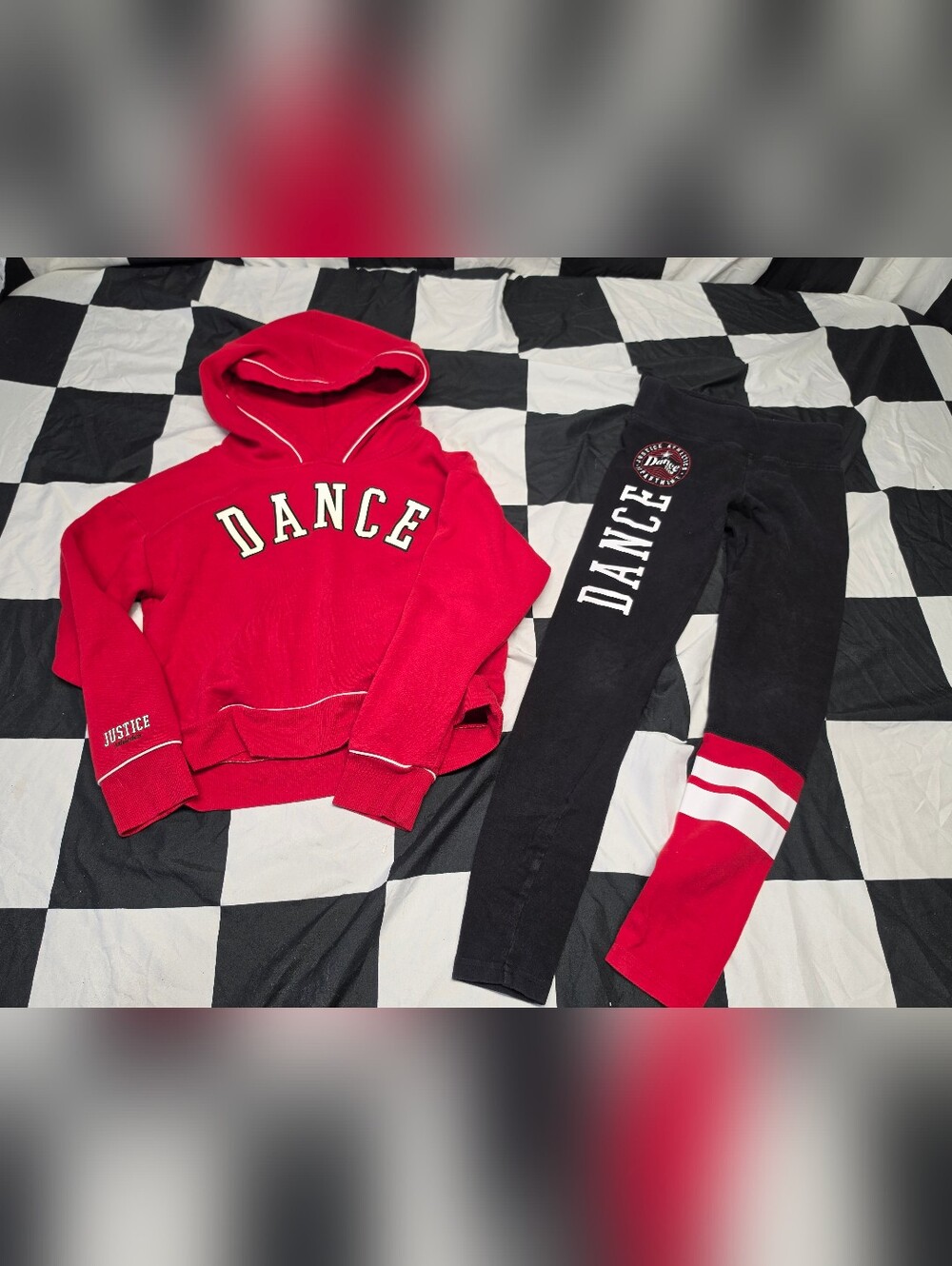 Justice Red Hoodie and Black 'DANCE' Leggings Set